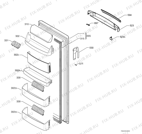 Взрыв-схема холодильника Electrolux ERC39391W8 - Схема узла Door 003